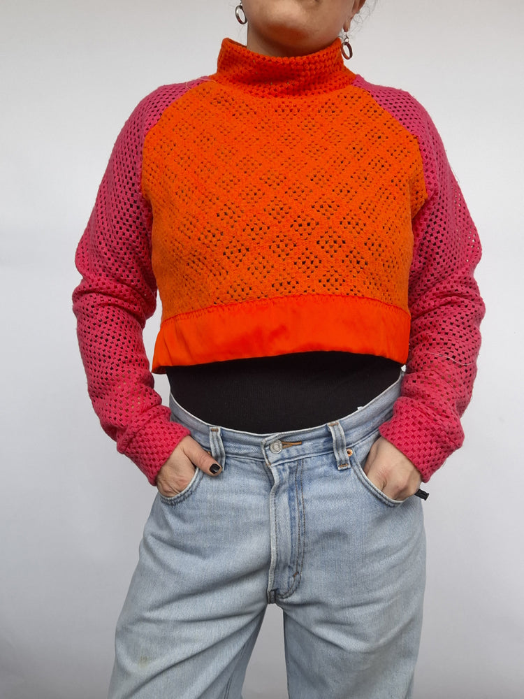 Orange Pink Crop Blanket Jumper