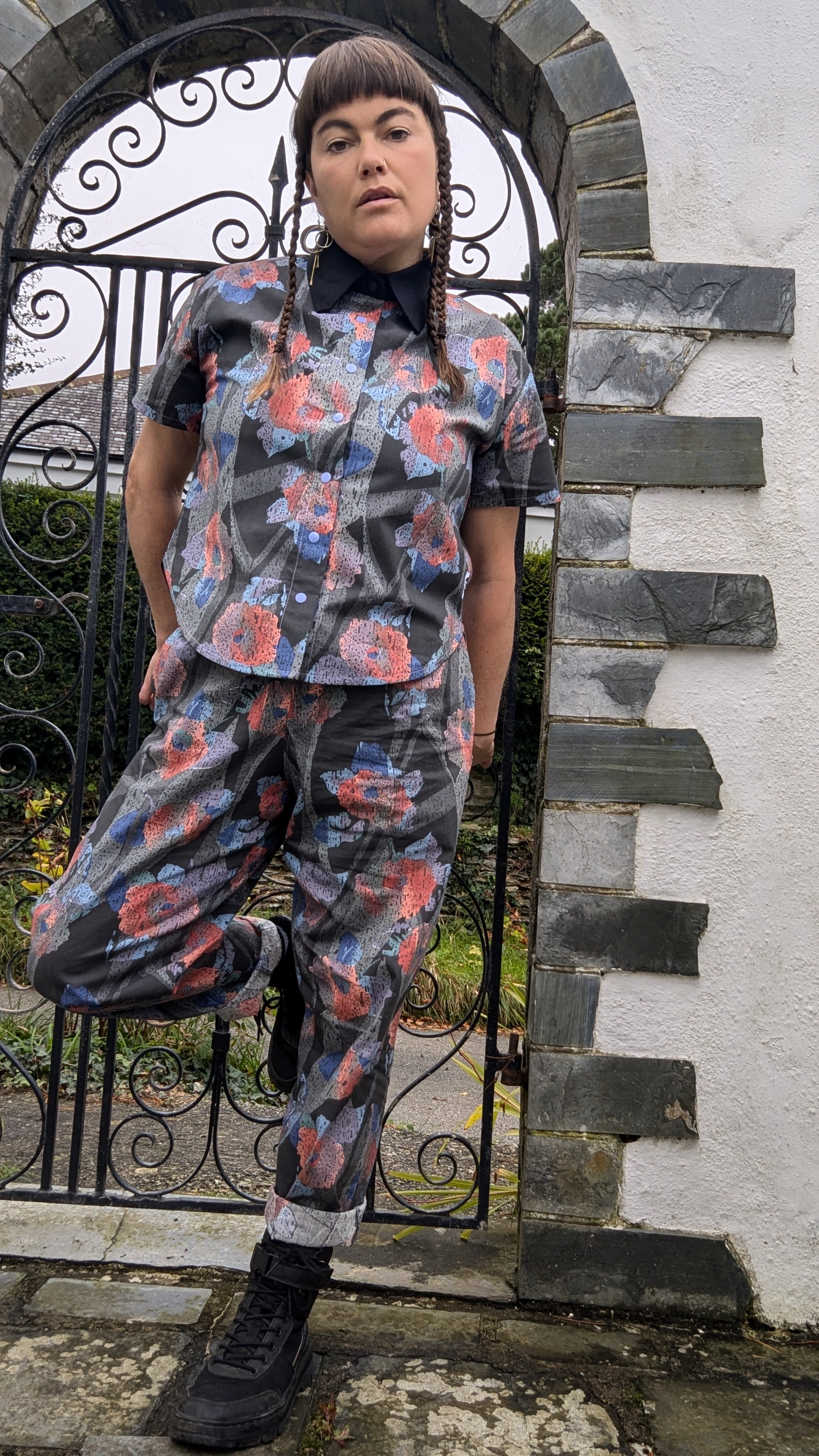 Grey Floral Trousers