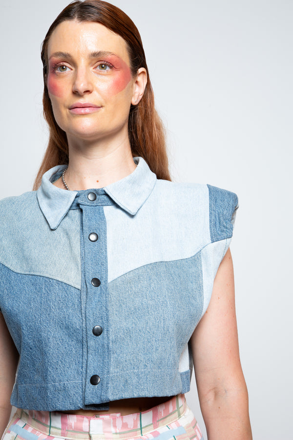 Cropped Denim Waistcoat